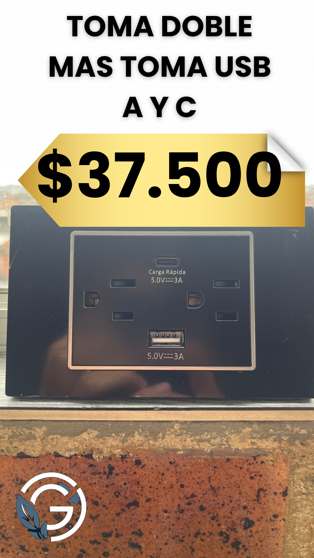 Toma Doble con Puertos USB Tipo A y C integrados Negra