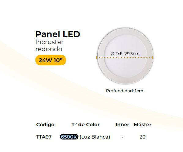 Panel led 24w redondo de incrustar luz blanca