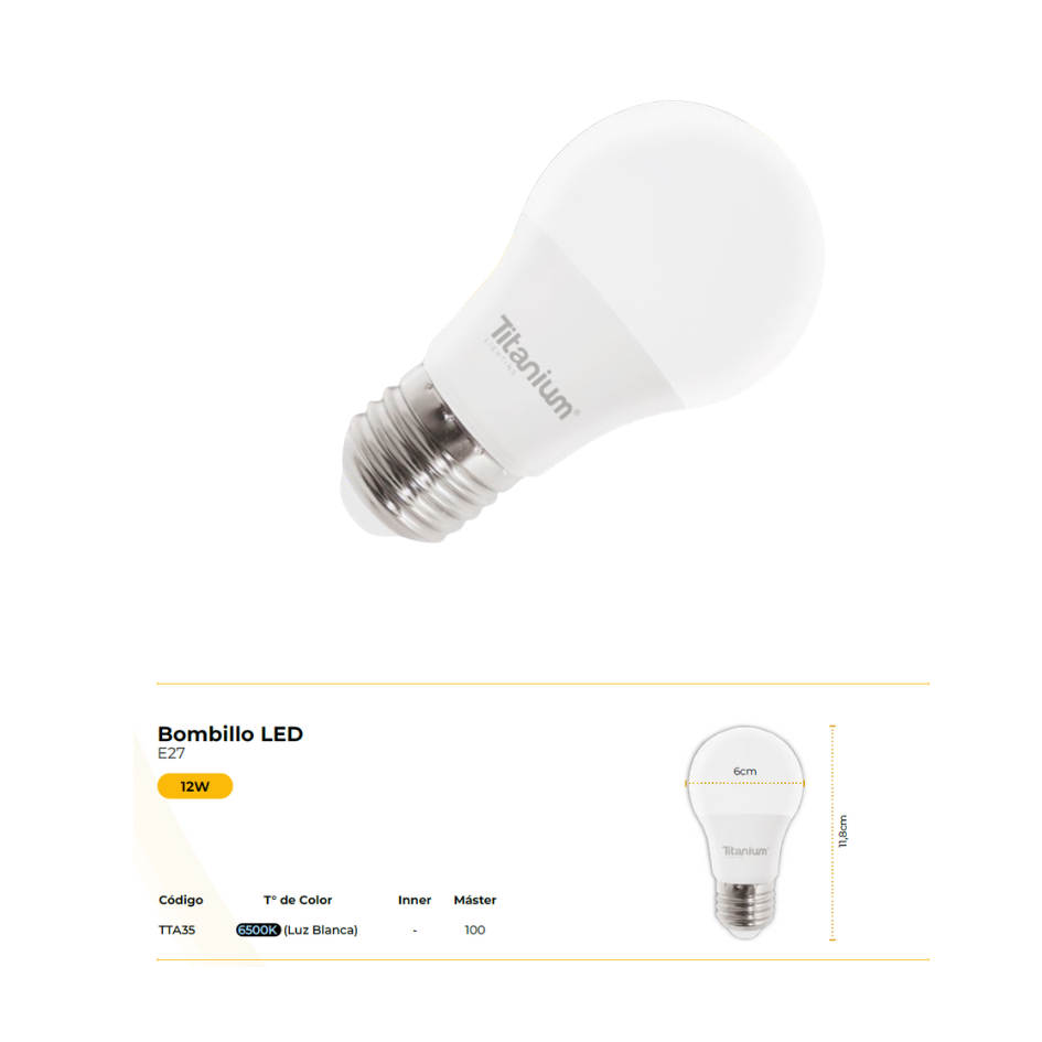 Bombillo Led Titanium 12w Blanco 6500k Luz Blanca