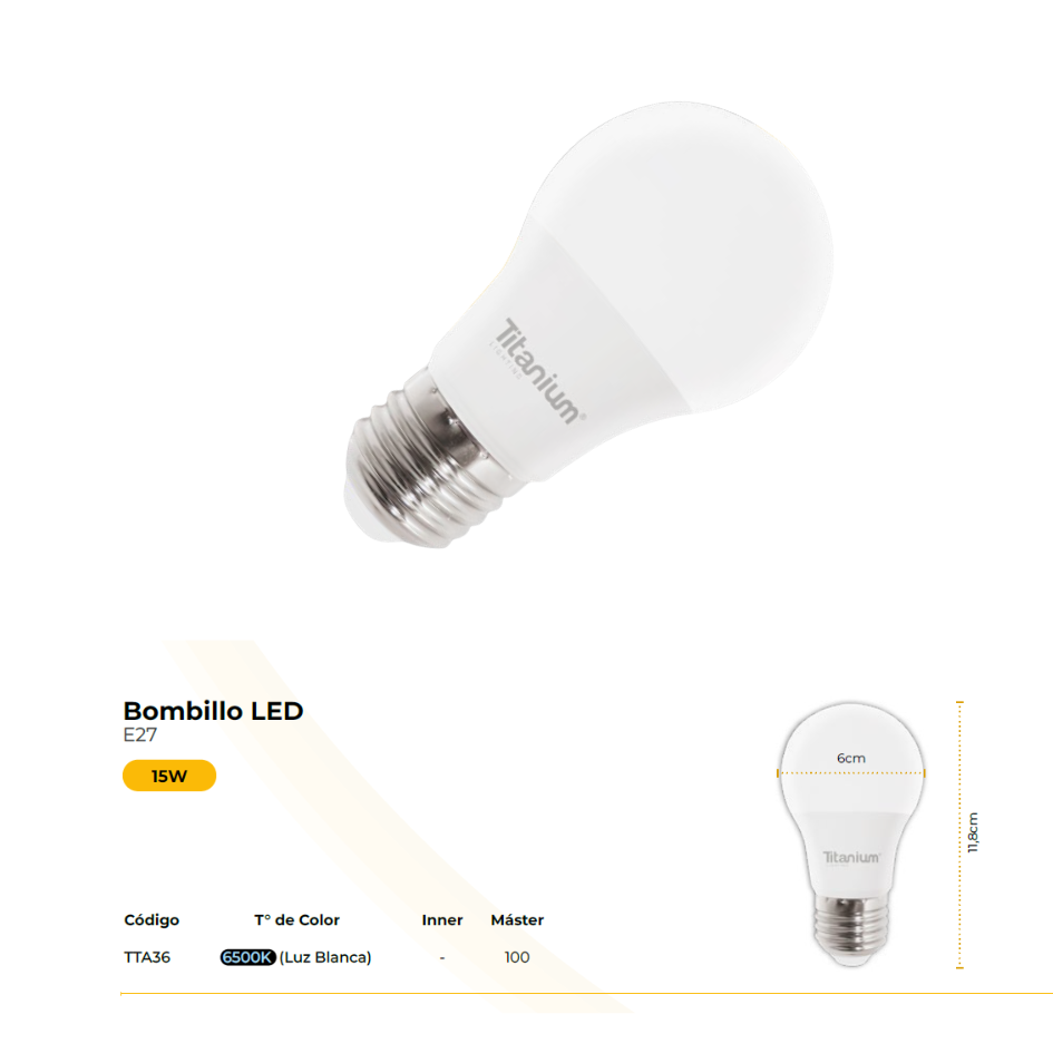 Bombillo Led Titanium 15w Blanco 6500k Luz Blanca