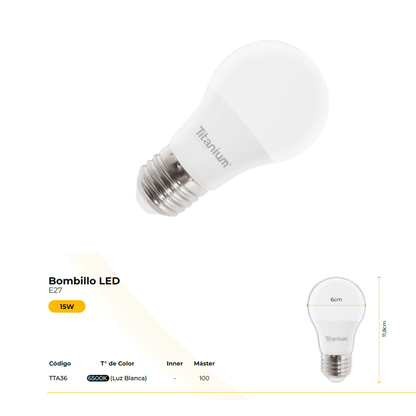 Bombillo Led Titanium 15w Blanco 6500k Luz Blanca