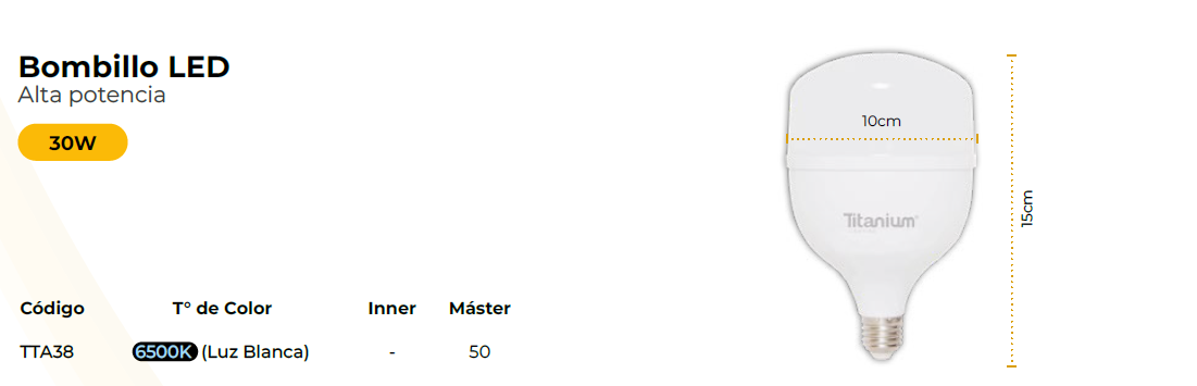 Bombillo Led 30w Cinlidro Luz Banca  Titanium