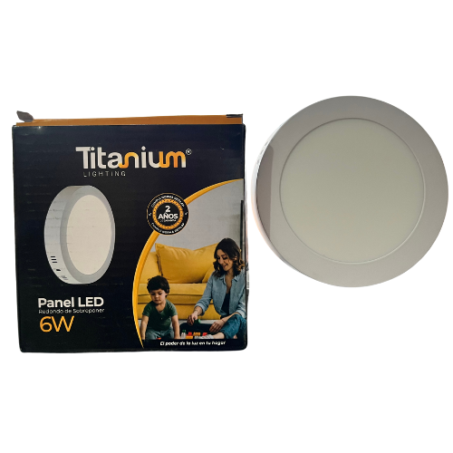 Panel redondo led de sobreponer 6w luz blanca