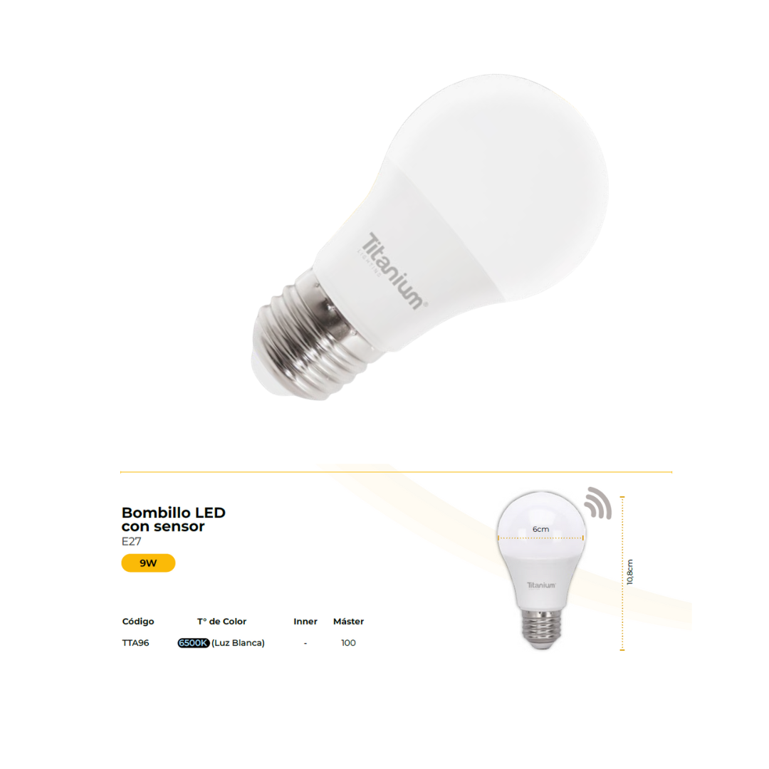 Bombillo Led Sensor Titanium 9w 6500k Luz Blanca