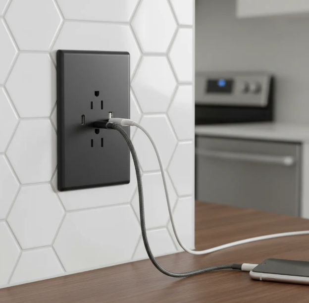 Toma Doble con Puertos USB Tipo A y C