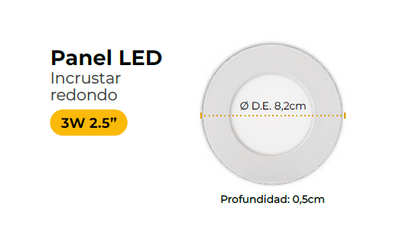 Panel redondo led de incrustar 3w luz blanca