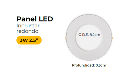 Panel redondo led de incrustar 3w luz blanca