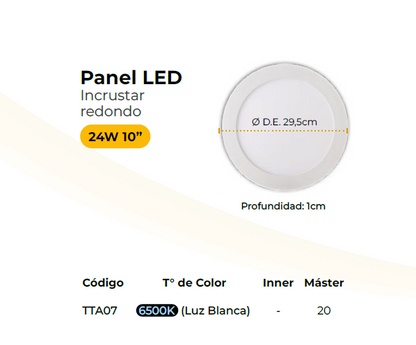 Panel led 24w redondo de incrustar luz blanca