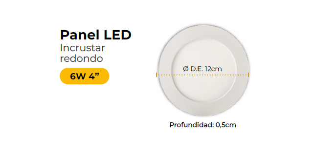 Panel redondo led de incrustar 6W luz blanca