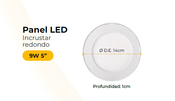 Panel led 9w redondo de incrustar luz blanca