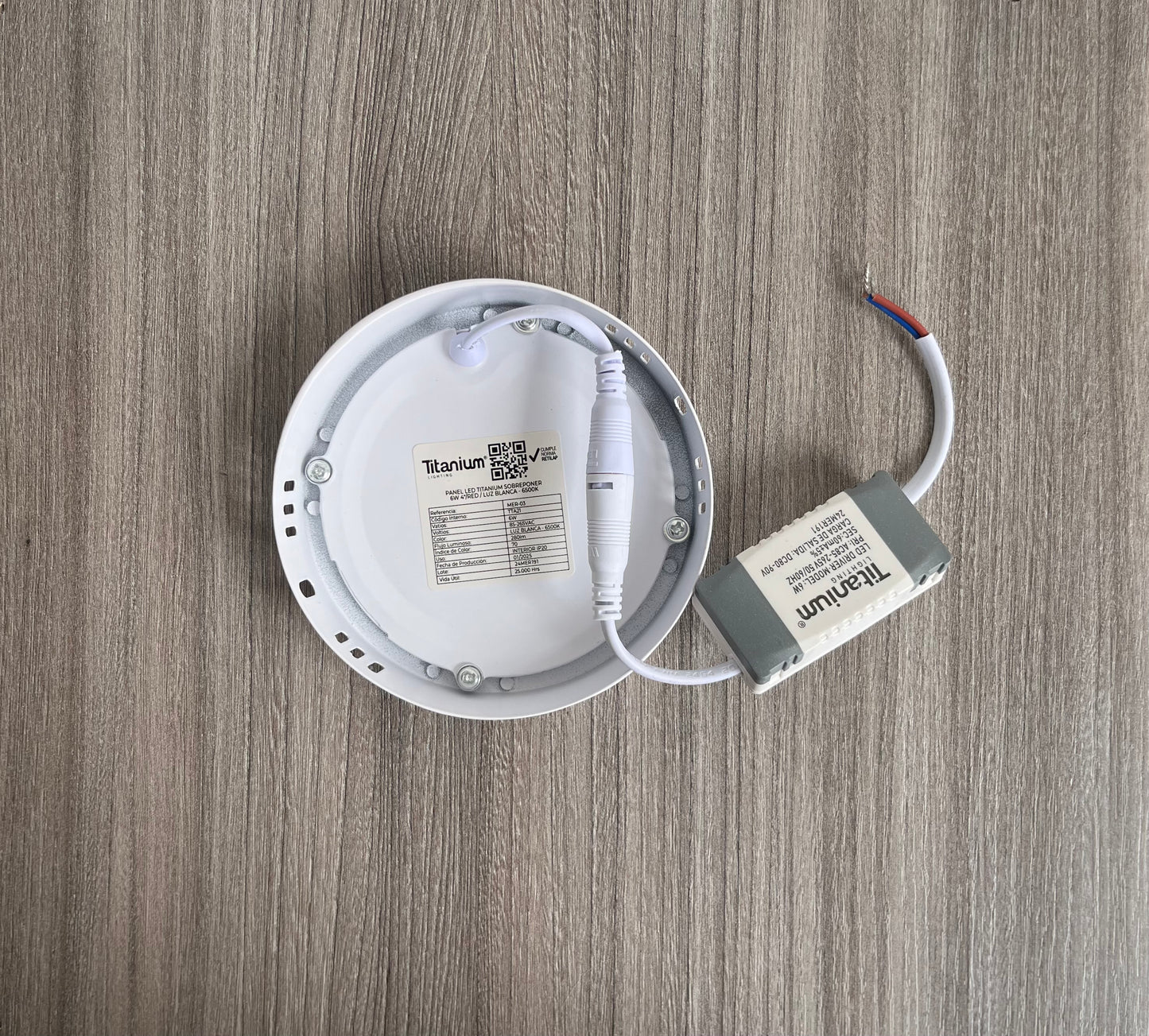 Panel redondo led de sobreponer 6w luz blanca